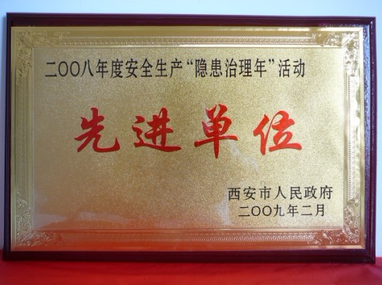 2009年2月，，被西安市人民政府评为2008年度清静生产“隐患治理年”活动先进单位